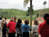 Clinic participants look out over Haras Lagoinha and the main arena where the show horses were being exhibited for our clinic.